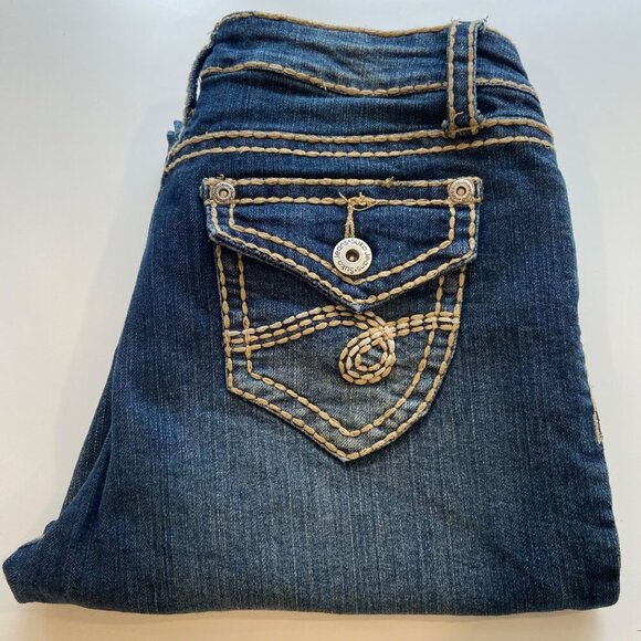 Suko Jeans Womens Mid Rise Straight Blue Denim Size 8 Contrast Stitches flap - Picture 4 of 9